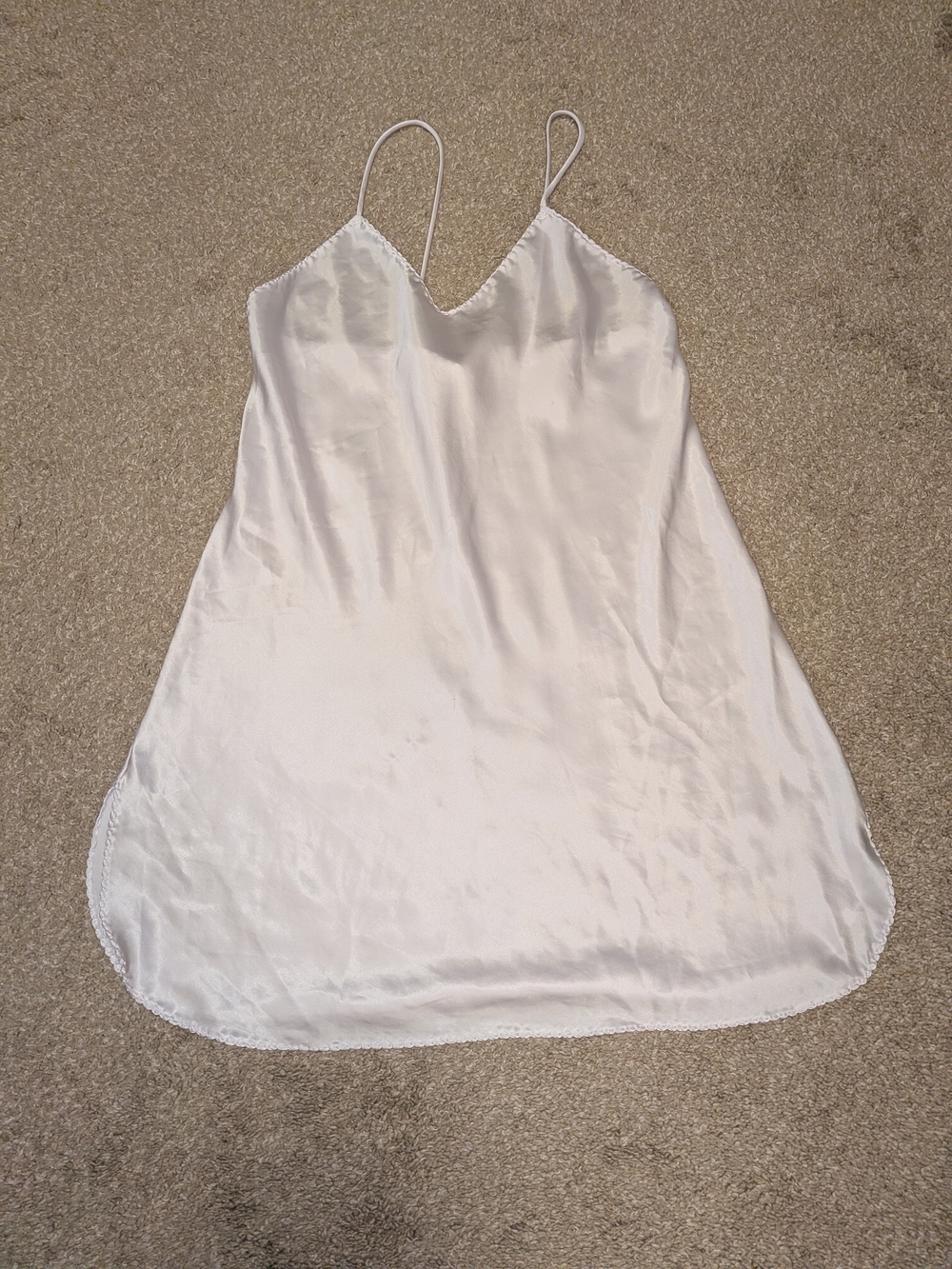 Satin V-Neck Slip Chemise in White